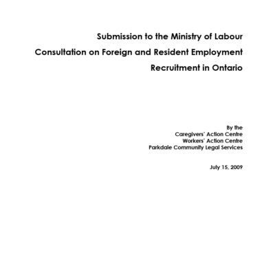 Submission on Foreign and Resident Employment Recruitment