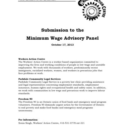 Submission on the Minimum Wage