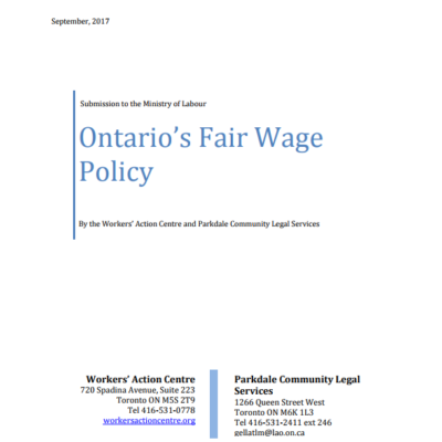 Submission on Ontario's Fair Wage Policy