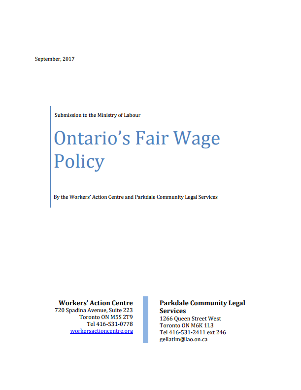 Submission on Ontario's Fair Wage Policy