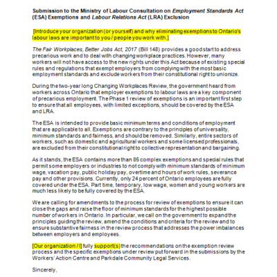 Download sample letter for submission to Exemptions Review (Word doc, 51 KB)