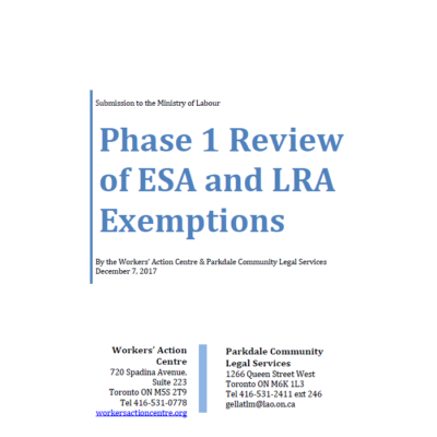 Submission on Phase 1 Review of the ESA and LRA Exemptions