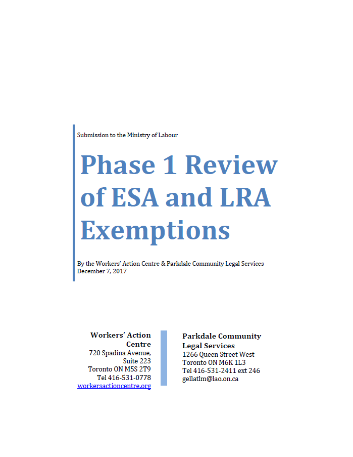 Submission on Phase 1 Review of the ESA and LRA Exemptions