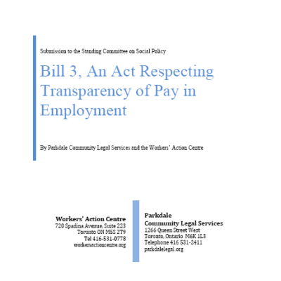 Bill 3, An Act Respecting Transparency of Pay in Employment - WAC and PCLS submission