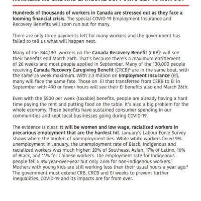 Link to backgrounder on EI and CRB extension