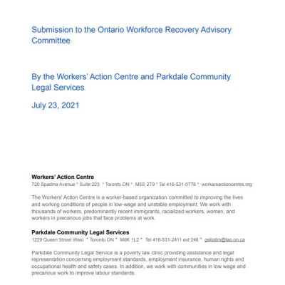 link to Submission to the Ontario Workforce Recovery Advisory Committee