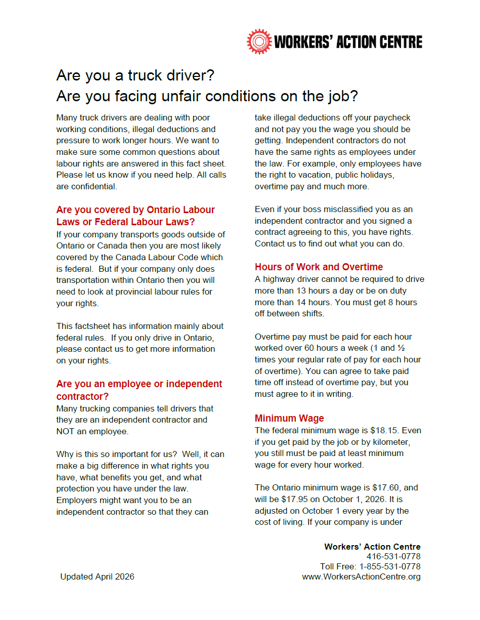 link to Truck Driver fact sheet