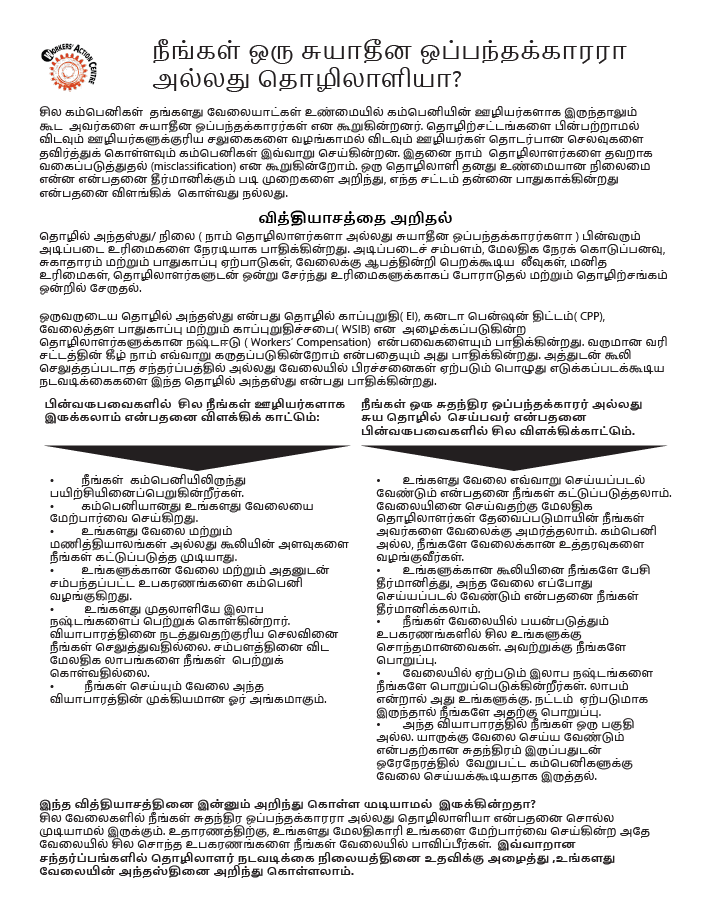 link to Tamil fact sheet Independent Contractor or Employee?