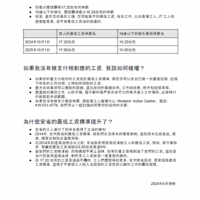 Chinese minimum wage fact sheet