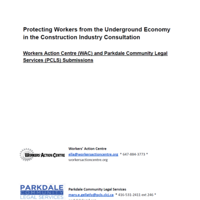 link to pdf Submission on Protecting Workers from the Underground Economy in the Construction Industry